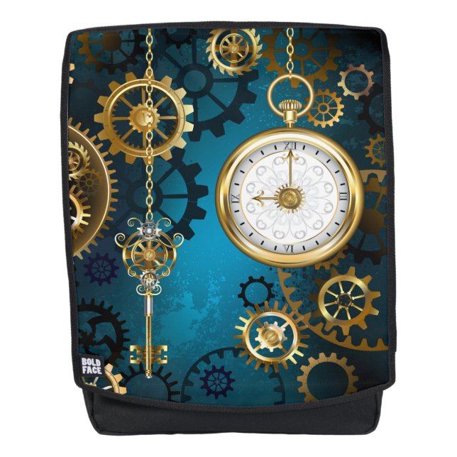 Steampunk turquoise Background with Gears Backpack (Front)