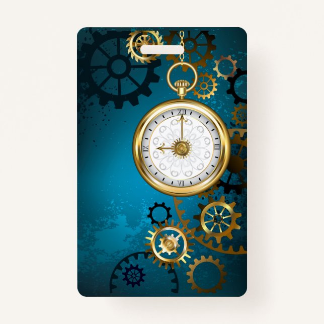 Steampunk turquoise Background with Gears Badge (Front)