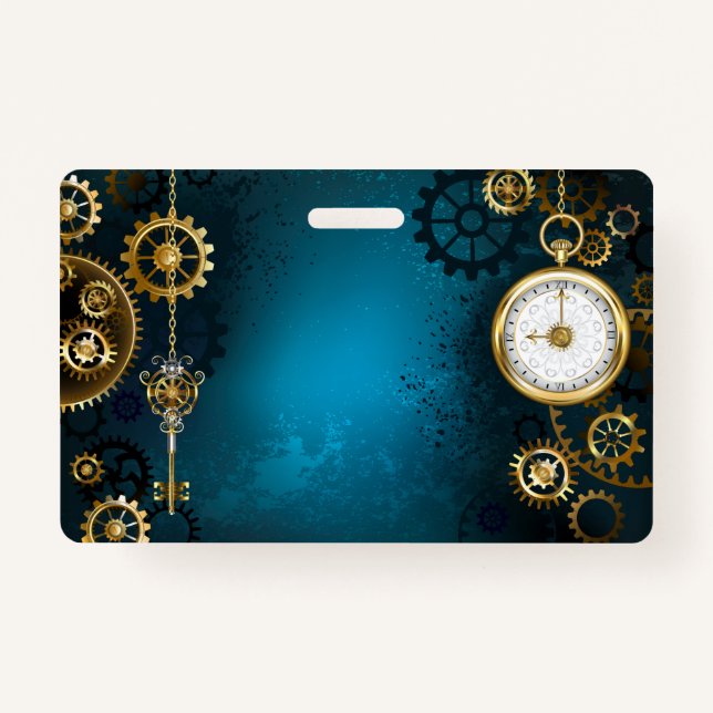 Steampunk turquoise Background with Gears Badge (Front)