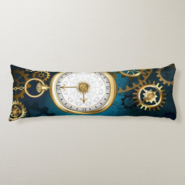 Steampunk turquoise Background with Gears Body Pillow (Front)