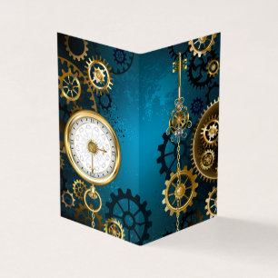 Steampunk turquoise Background with Gears Business Card
