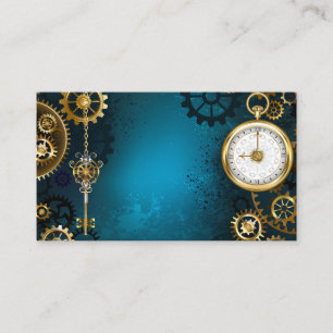 Steampunk turquoise Background with Gears Business Card