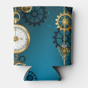 Steampunk turquoise Background with Gears Can Cooler