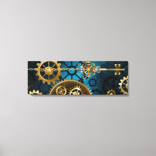 Steampunk turquoise Background with Gears Canvas Print