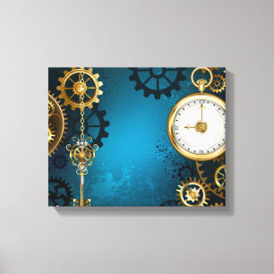 Steampunk turquoise Background with Gears Canvas Print