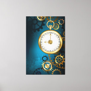 Steampunk turquoise Background with Gears Canvas Print