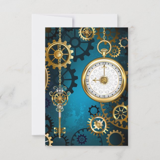 Steampunk turquoise Background with Gears Card (Front)