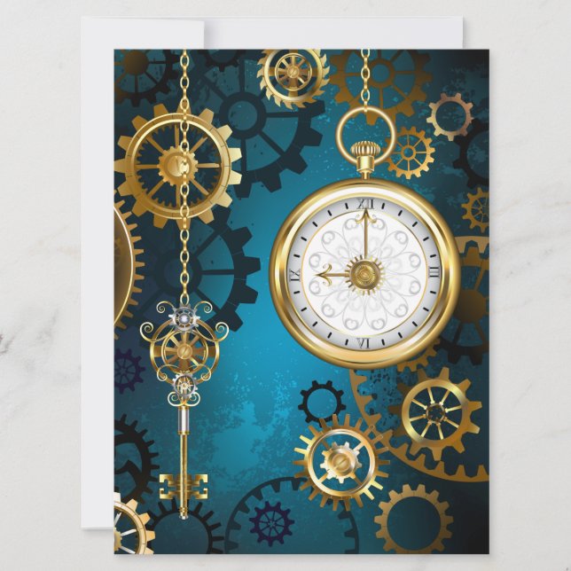 Steampunk turquoise Background with Gears Card (Front)
