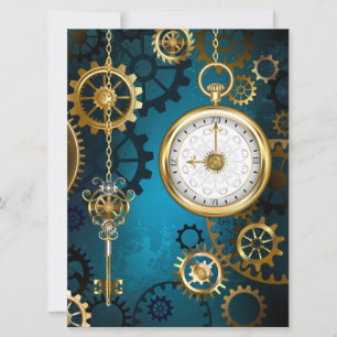 Steampunk turquoise Background with Gears Card