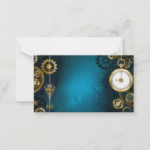Steampunk turquoise Background with Gears Card