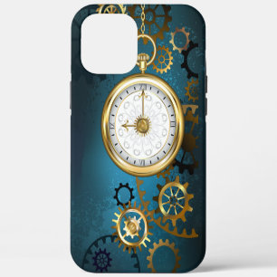Steampunk turquoise Background with Gears iPhone 12 Pro Max Case