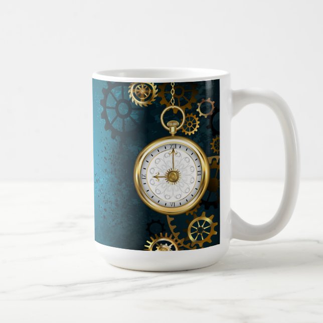 Steampunk turquoise Background with Gears Coffee Mug (Right)