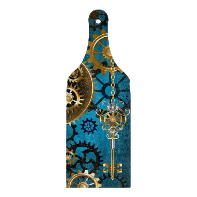 Steampunk turquoise Background with Gears Cutting Board (Front)