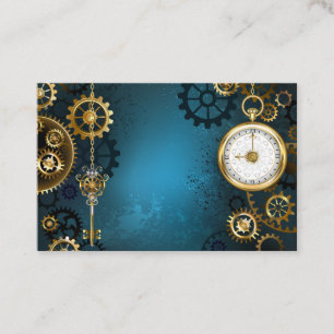Steampunk turquoise Background with Gears Discount Card
