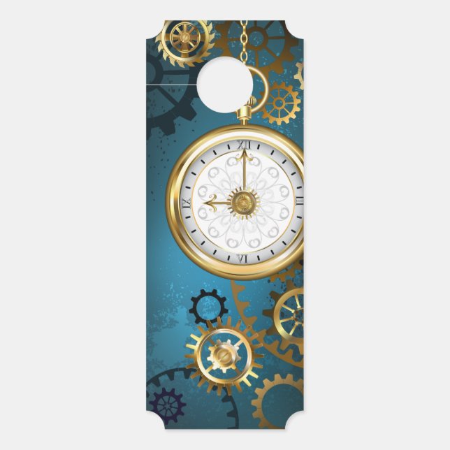 Steampunk turquoise Background with Gears Door Hanger (Front)
