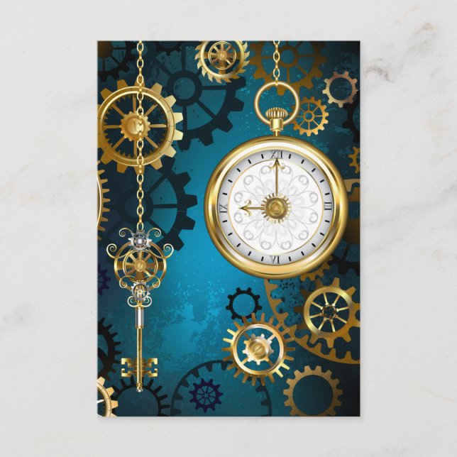 Steampunk turquoise Background with Gears Enclosure Card (Front)