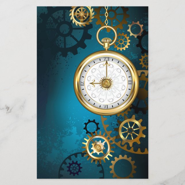 Steampunk turquoise Background with Gears Flyer (Front)