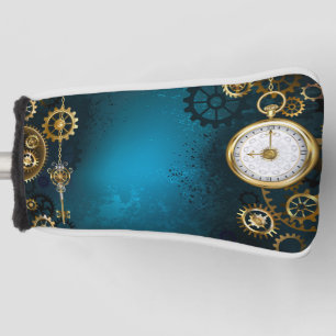Steampunk turquoise Background with Gears Golf Head Cover