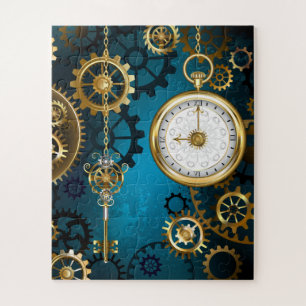 Steampunk turquoise Background with Gears Jigsaw Puzzle