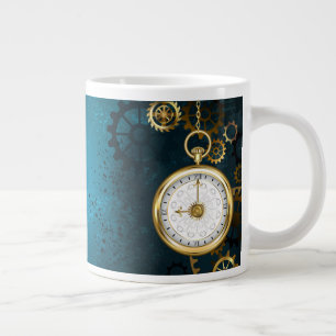 Steampunk turquoise Background with Gears Large Coffee Mug