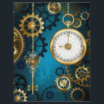Steampunk turquoise Background with Gears Letterhead<br><div class="desc">Turquoise,  textured,  steampunk background with brass and gold gears,  a silver key and the clock. Steampunk style.</div>
