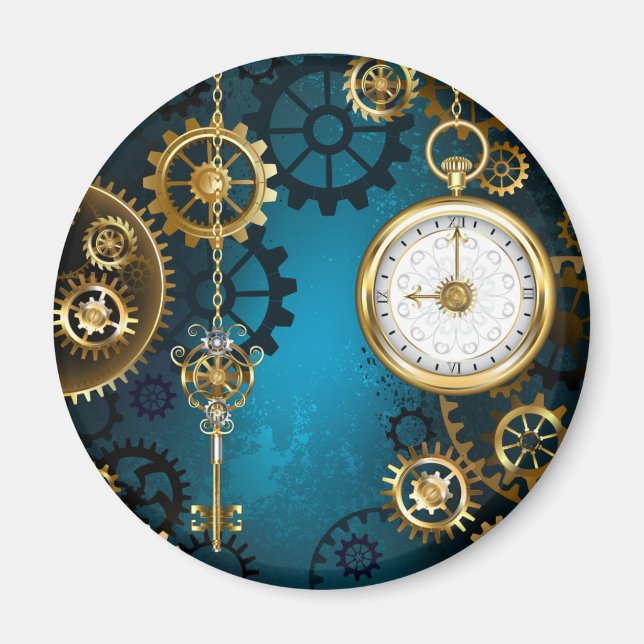 Steampunk turquoise Background with Gears Magnet (Front)