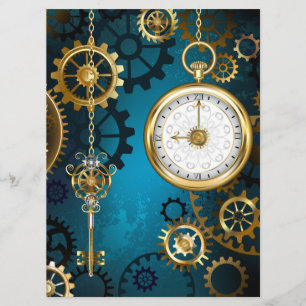 Steampunk turquoise Background with Gears Menu