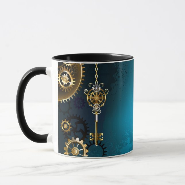 Steampunk turquoise Background with Gears Mug (Left)