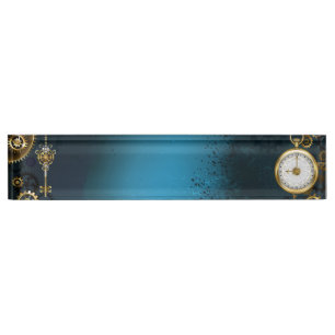 Steampunk turquoise Background with Gears Nameplate