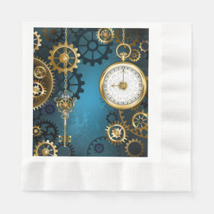 Steampunk turquoise Background with Gears Napkin