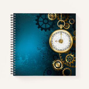Steampunk turquoise Background with Gears Notebook