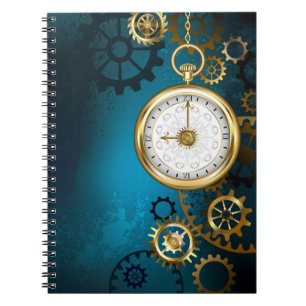 Steampunk turquoise Background with Gears Notebook