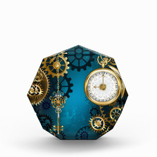 Steampunk turquoise Background with Gears Photo Block