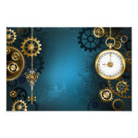 Steampunk turquoise Background with Gears