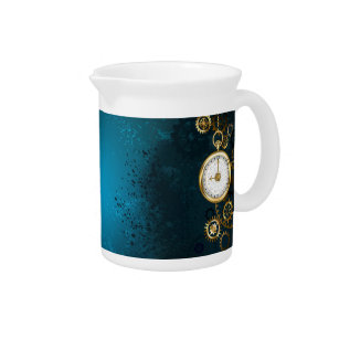 Steampunk turquoise Background with Gears Pitcher