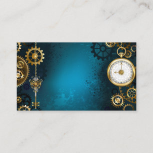 Steampunk turquoise Background with Gears Place Card