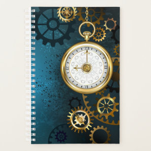 Steampunk turquoise Background with Gears Planner