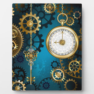 Steampunk turquoise Background with Gears Plaque