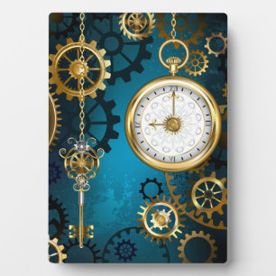Steampunk turquoise Background with Gears Plaque