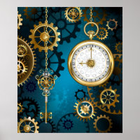 Steampunk turquoise Background with Gears