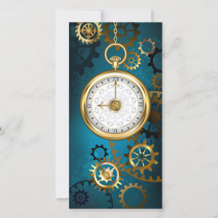 Steampunk turquoise Background with Gears Save The Date