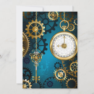 Steampunk turquoise Background with Gears Save The Date