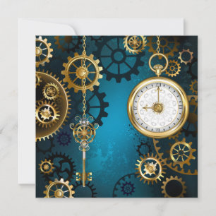 Steampunk turquoise Background with Gears Save The Date