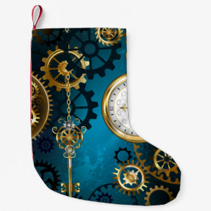 Steampunk turquoise Background with Gears Small Christmas Stocking