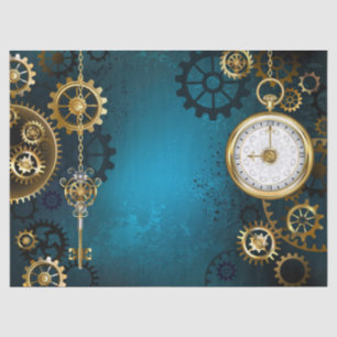 Steampunk turquoise Background with Gears Tissue Paper