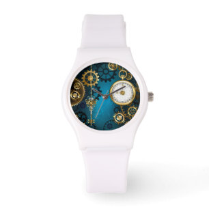 Steampunk turquoise Background with Gears Watch