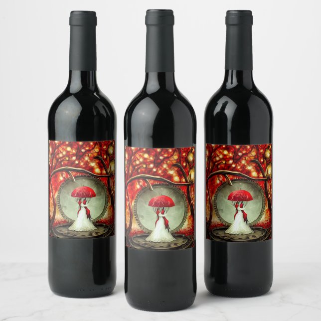 Steampunk Umbrella Bride Wine Label (Bottles)