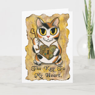 Steampunk Valentine Cat Heart Locket Key Art Card
