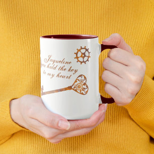 Steampunk Valentine Rusty Gears Heart Key and Lock Mug