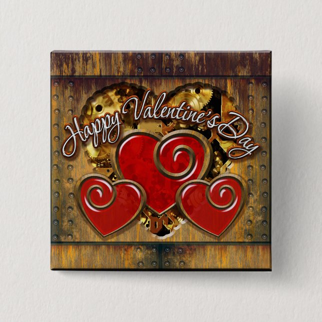 Steampunk Valentine's Day 3 2 Inch Square Button (Front)